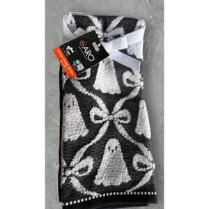 Set of 3 Halloween Ghost Ribbon Black White Hand Towels New!